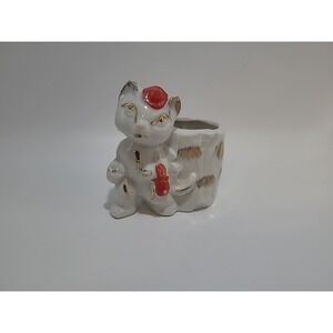 Vintage Japanese Porcelain Toothpick Holder Lucky Cat
